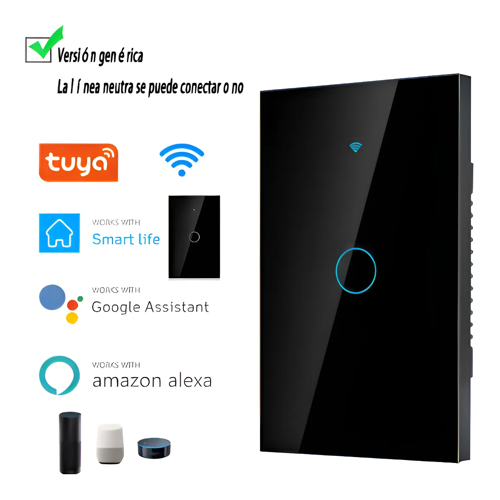 INTERRUPTOR DE LUZ DE PARED INTELIGENTE WIFI 1 VÍAS COLOR NEGRO